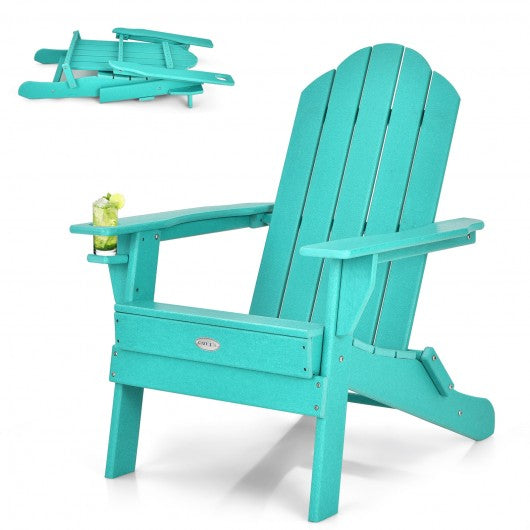 Patio Folding Adirondack Chair with Built-in Cup Holder-Turquoise