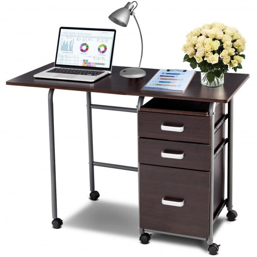 Folding Computer Laptop Desk Wheeled Home Office Furniture-Brown