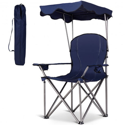 Portable Folding Beach Canopy Chair with Cup Holders-Blue