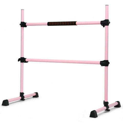 4 Feet Portable Freestanding Stable Construction Pilates Ballet Barre with Double Dance Bar-Pink