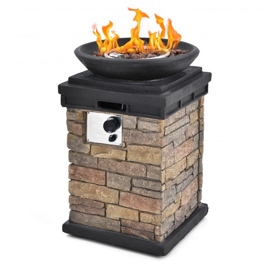 40000BTU Outdoor Propane Burning Fire Bowl Column Realistic Look Firepit Heater-Brown