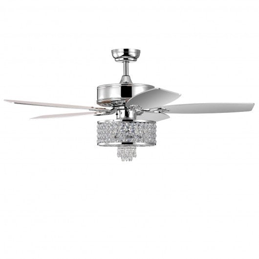 50 Inch Electric Crystal Ceiling Fan with Light Adjustable Speed Remote Control-Silver