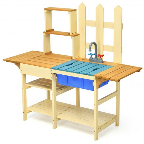 Kid's Outdoor Wooden Pretend Cook Kitchen Playset Toy