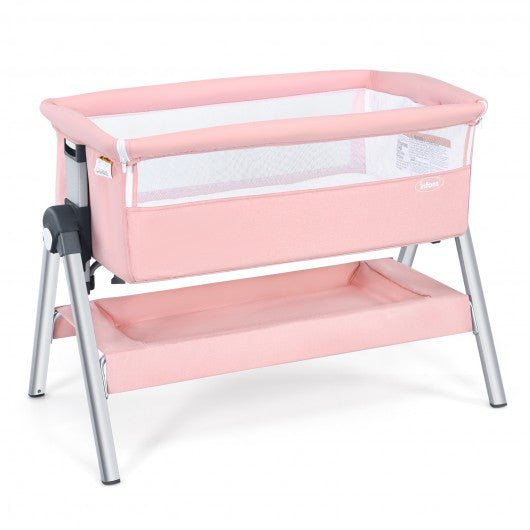 Portable Baby Bedside Sleeper with Adjustable Heights and Angle-Pink