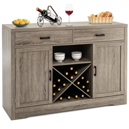 Wooden Kitchen Storage Buffet Cabinet with 2 Drawer and Wine Rack