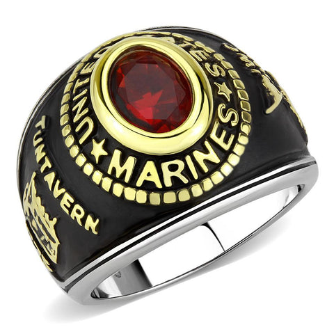 TK3723 - Two-Tone IP Gold (Ion Plating) Stainless Steel Ring with Synthetic Synthetic Glass in Red Series