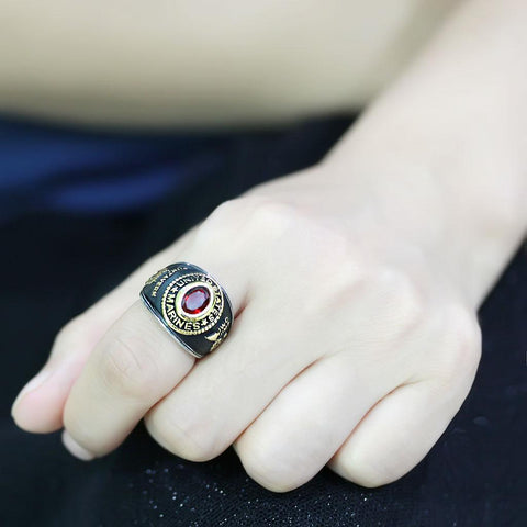 TK3723 - Two-Tone IP Gold (Ion Plating) Stainless Steel Ring with Synthetic Synthetic Glass in Red Series