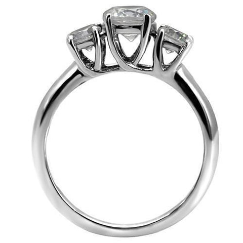 TK004 - High polished (no plating) Stainless Steel Ring with AAA Grade CZ  in Clear