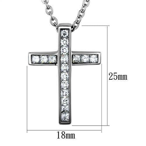 TK1858 - High polished (no plating) Stainless Steel Chain Pendant with AAA Grade CZ  in Clear