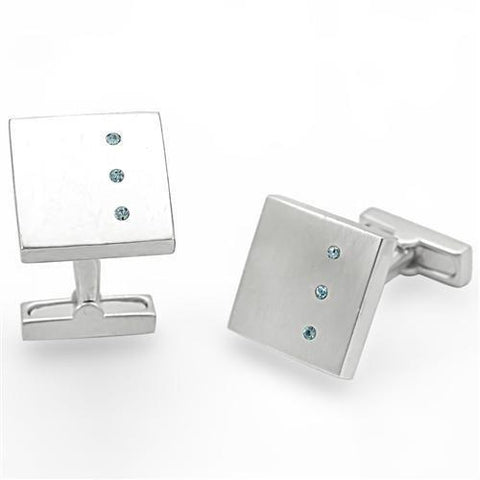 LO1382 - Rhodium Brass Cufflink with Top Grade Crystal  in Sea Blue