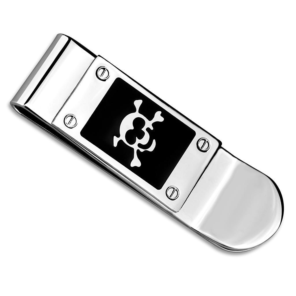 LO4131 - Rhodium Brass Money clip with Epoxy  in Jet