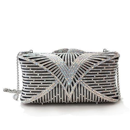 LO2362 - Imitation Rhodium White Metal Clutch with Top Grade Crystal  in White