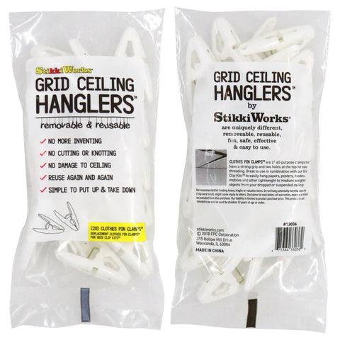 Grid Ceiling Hanglers™ Clothes Pin Clamps™, Pack of 20