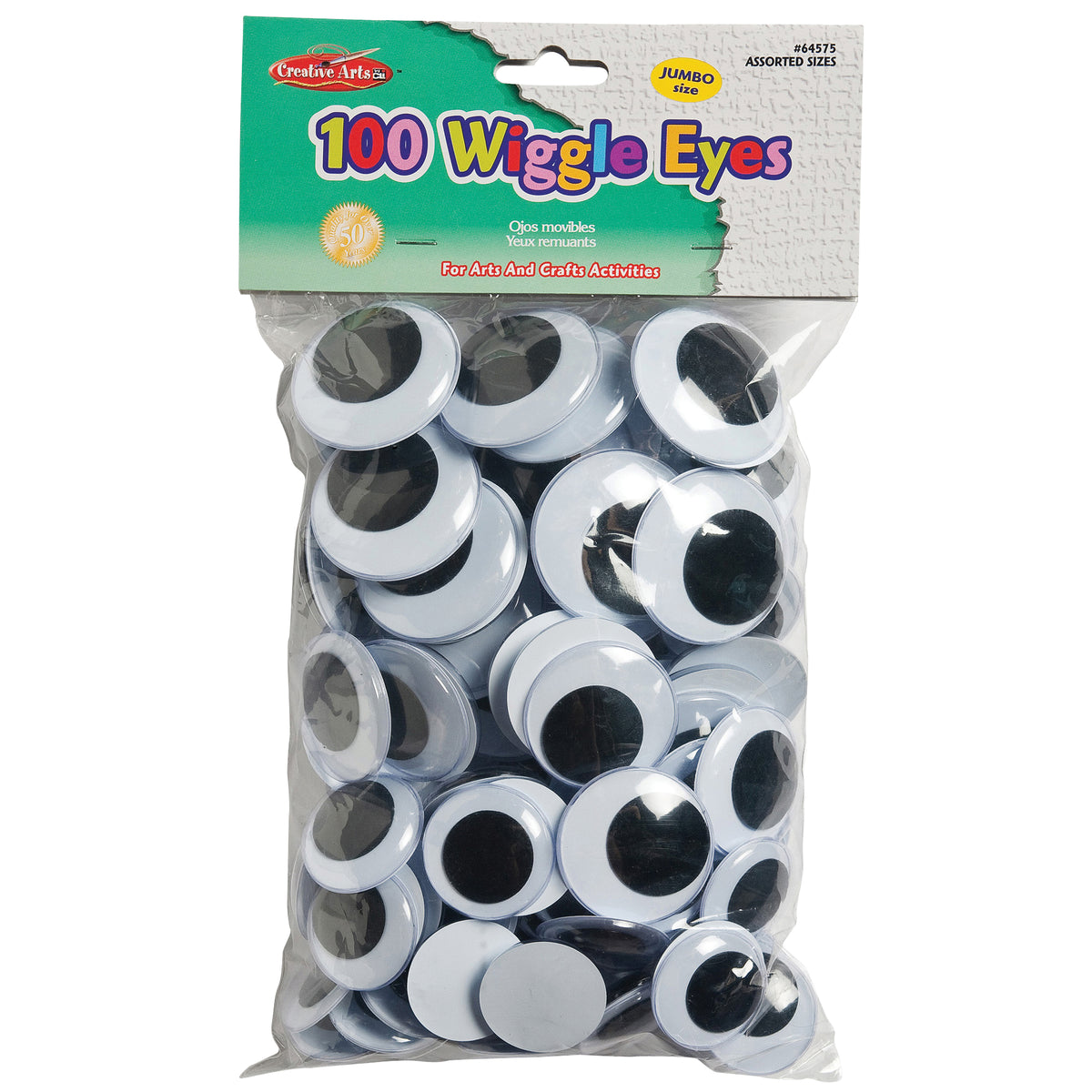 Wiggle Eyes, Jumbo Round, Assorted Sizes, Black, Pack of 100