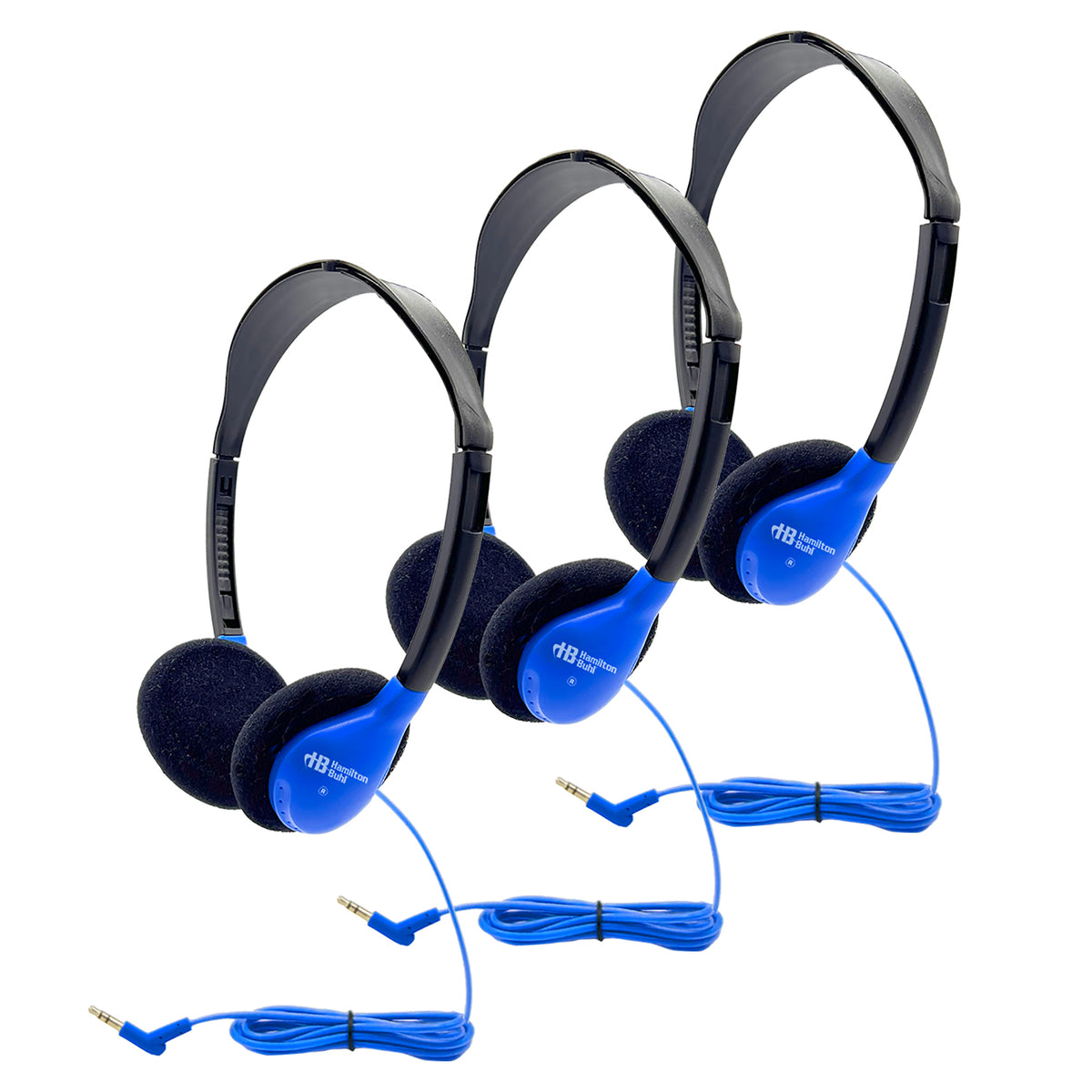 Personal On-Ear Stereo Headphone, Blue, Pack of 3