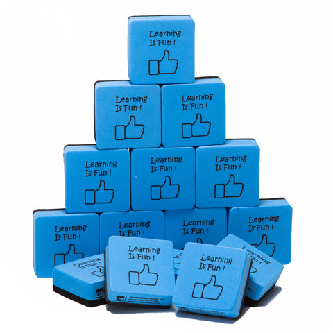 Whiteboard Erasers, Felt and Foam, Learning is Fun Style, 2 x 2", Blue/Black, Pack of 15