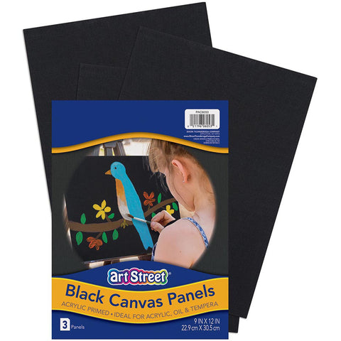 Canvas Panels, Black, 9" x 12", 3 Panels