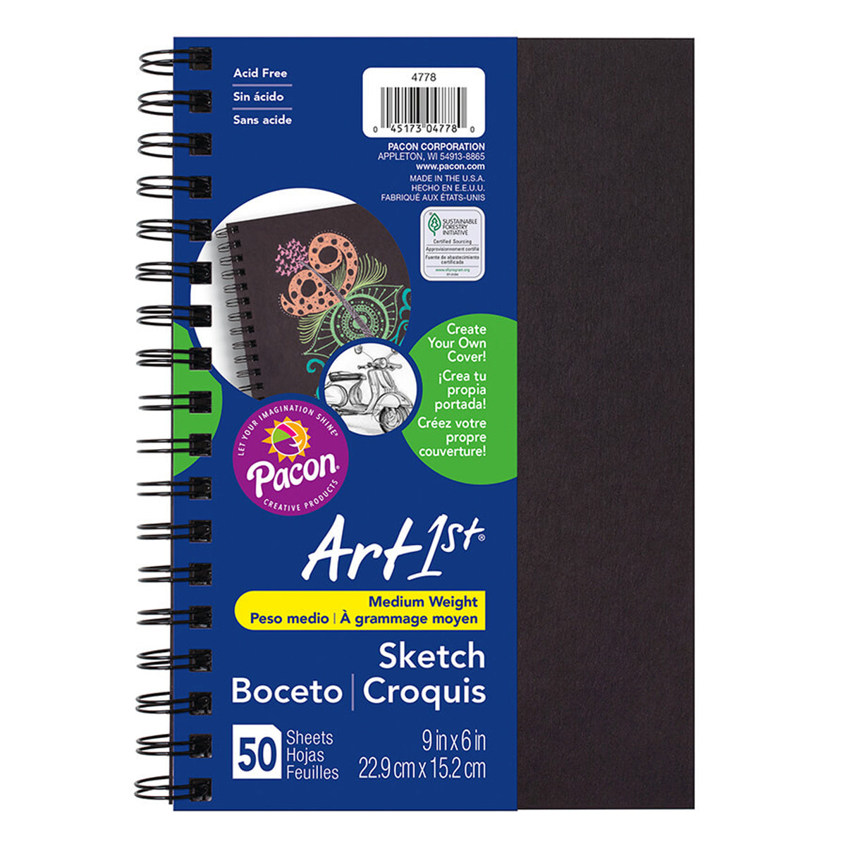 Create Your Own Cover Sketch Diary, Black Chip Cover, 9" x 6", 50 Sheets