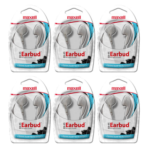 Budget Stereo Earbuds, White, Pack of 6