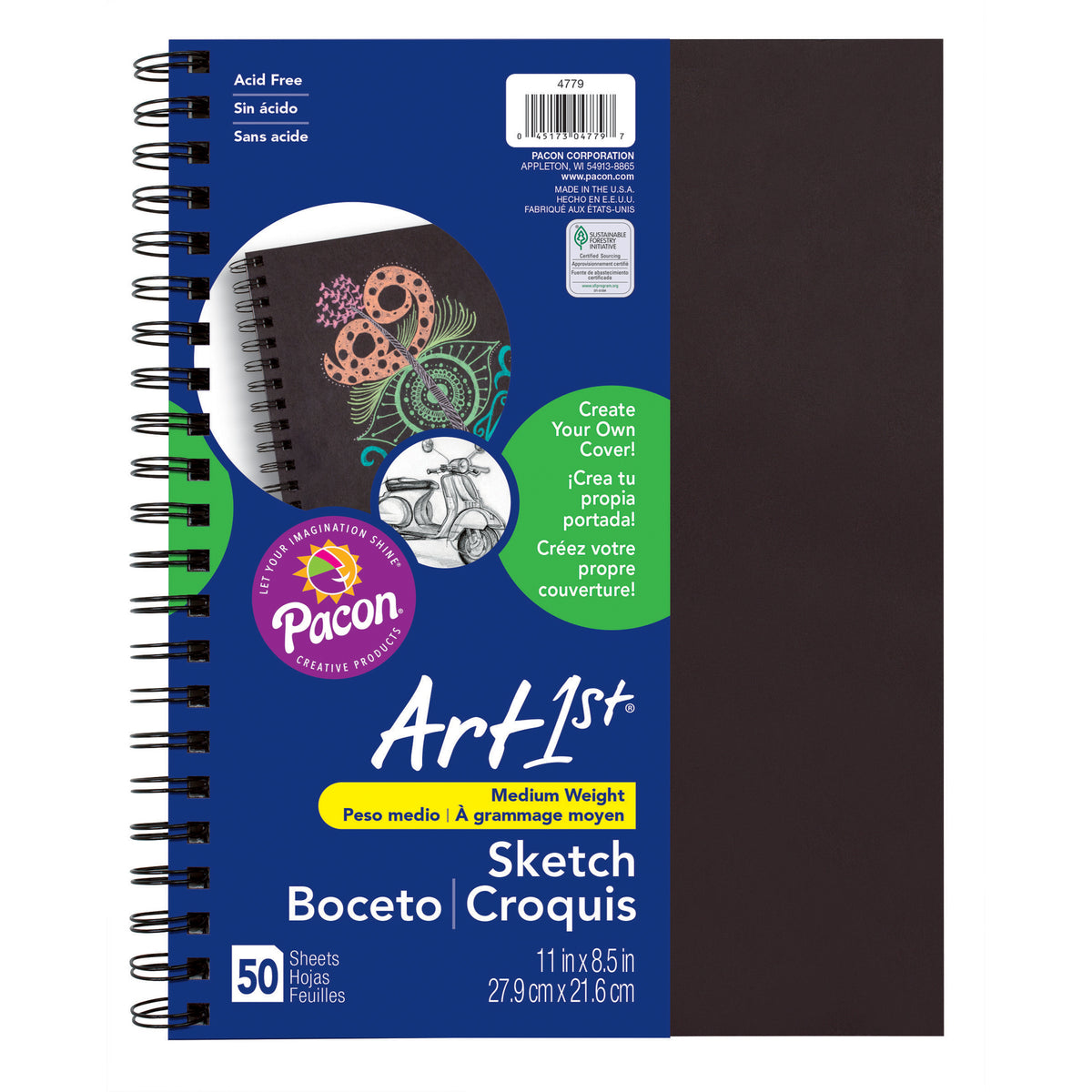 Create Your Own Cover Sketch Diary, Black Chip Cover, 11" x 8-1/2", 50 Sheets