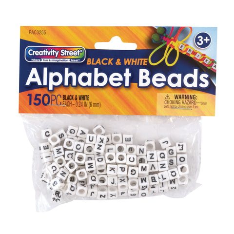 Alphabet Beads, Black & White, 6 mm, 150 Count