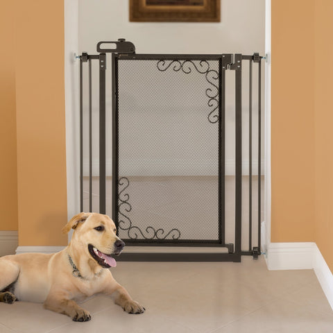 Tall One-touch Metal Mesh Pet Gate In Antique Bronze