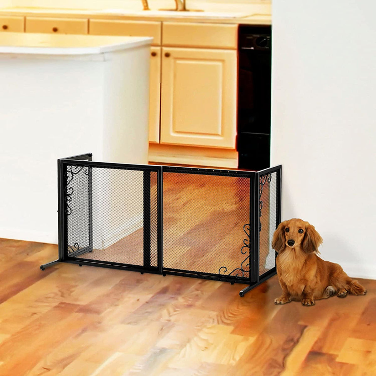 Richell Small Freestanding Metal Mesh Pet Gate In Antique Bronze