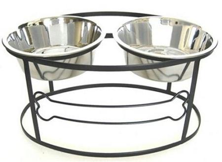 Bone Raised Double Dog Bowl - Medium/black