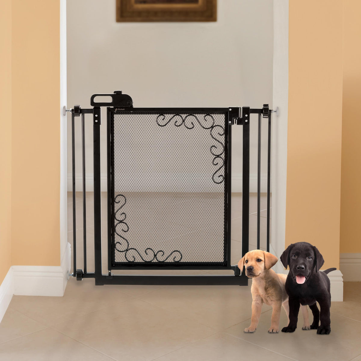 One-touch Metal Mesh Pet Gate In Antique Bronze