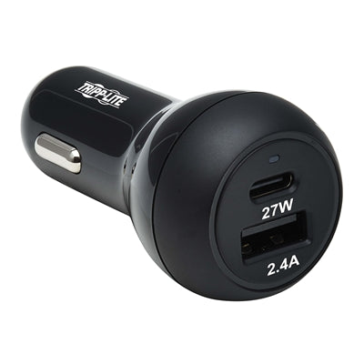 Tripp Lite USB Car Charger Dual-Port 39W Charging USB-C 27W, USB-A 12W