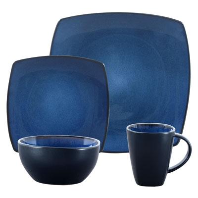 Gibson Soho Lounge 16 Piece Square Stoneware Dinnerware Set In Blue And Black