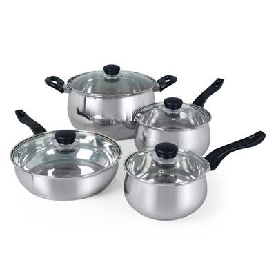 Oster Rametto 8 Piece Stainless Steel Kitchen Cookware Set With Glass Lids