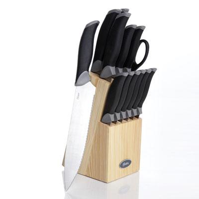 Oster Lingbergh 14 Piece Stainless Steel Cutlery Knife Set With Pine Wood Block