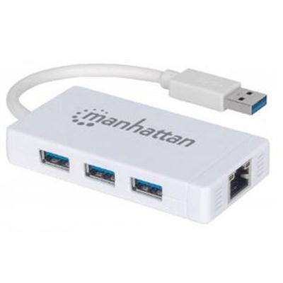 Manhattan 3-Port USB 3.0 Hub with Gigabit Ethernet Adapter