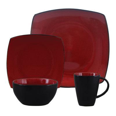 Gibson Soho Lounge 16 Piece Square Stoneware Dinnerware Set In Red And Black