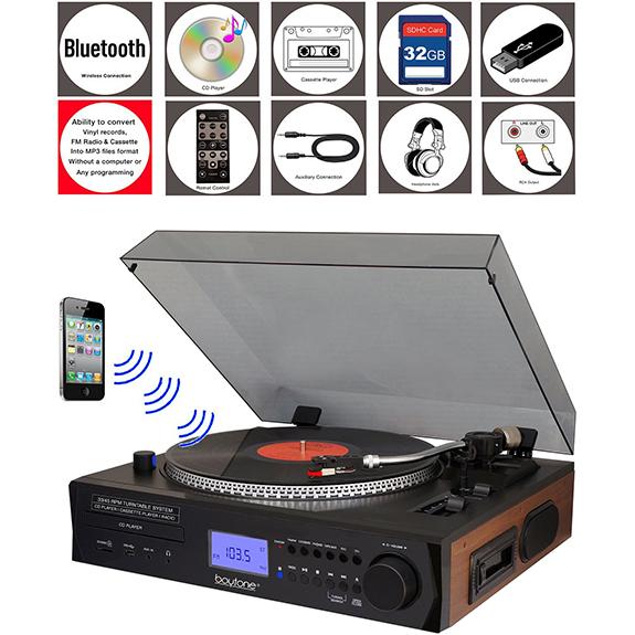 Boytone BT-11B Fully Automatic Large size Turntable, Bluetooth Wireless, 2 built in