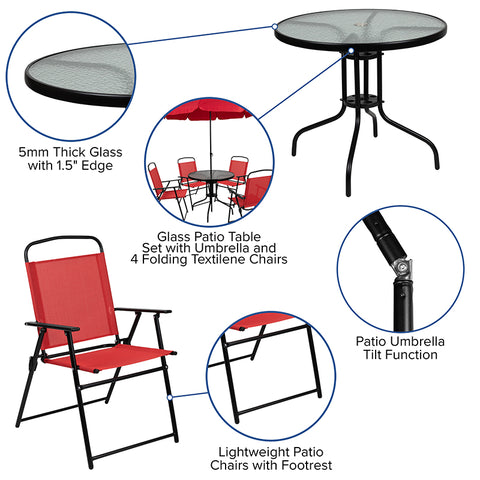 6PC Red Patio Set & Umbrella