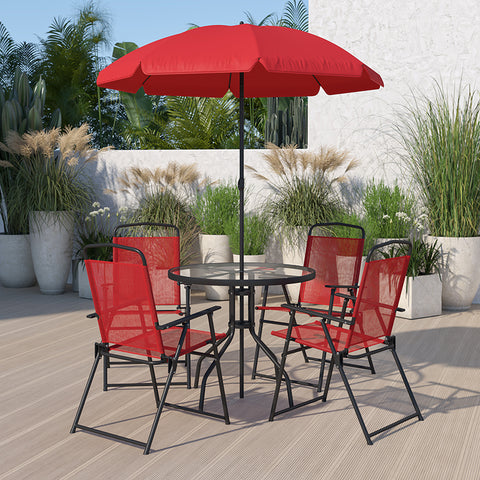 6PC Red Patio Set & Umbrella