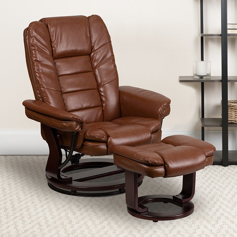 Brown Leather Recliner&Ottoman