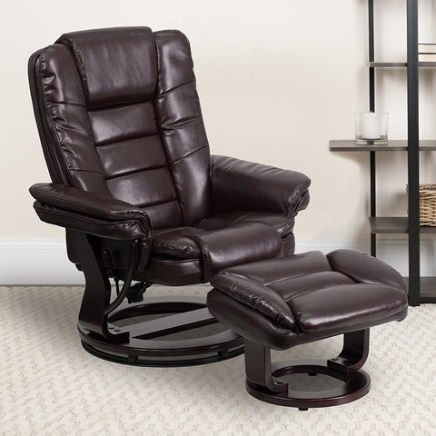 Brown Leather Recliner&Ottoman