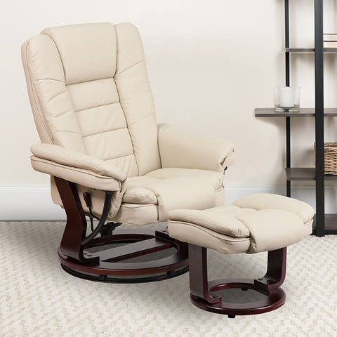 Brown Leather Recliner&Ottoman