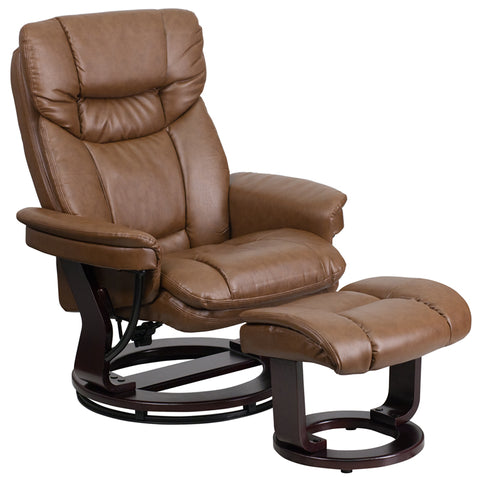 Brown Leather Recliner&Ottoman