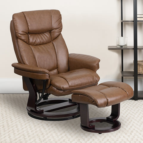 Brown Leather Recliner&Ottoman