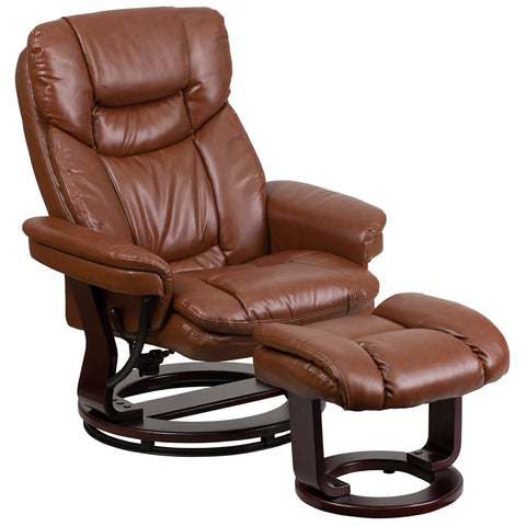 Brown Leather Recliner&Ottoman