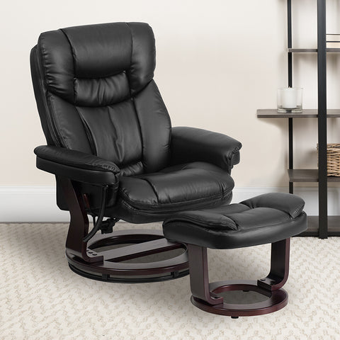 Brown Leather Recliner&Ottoman