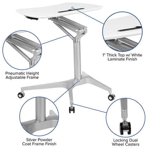 White Mobile Sit to Stand Desk