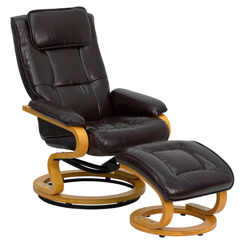 Brown Leather Recliner&Ottoman