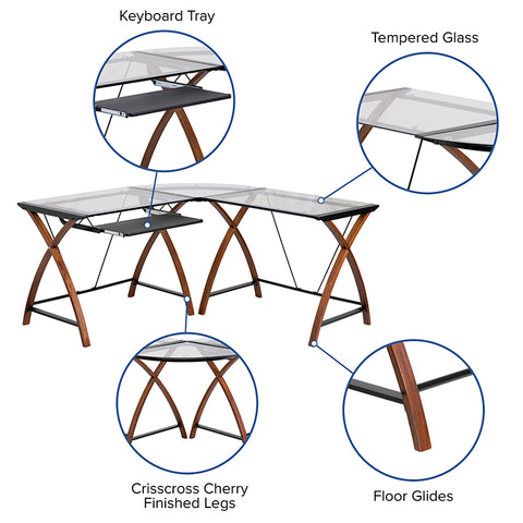 Glass/Cherry L-Shape Desk