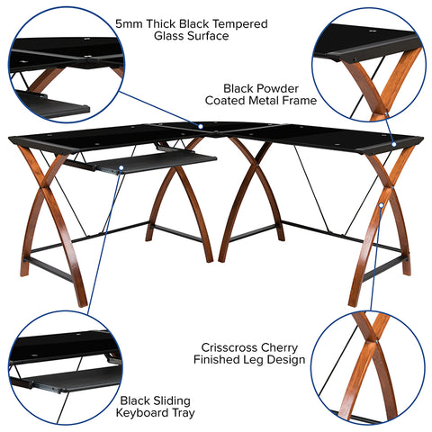 Glass/Cherry L-Shape Desk