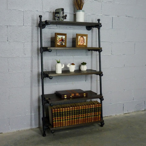 Orlando Farmhouse Industrial Espresso 35-inch Wide Leaning Wall Etagere Bookcase Display Storage-metal Reclaimed Wood Finish